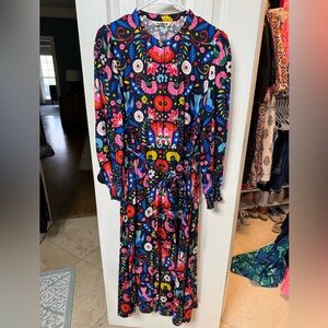 Boden Floral Multi-Color Long Sleeve Midi Dress